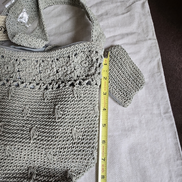Carlo D'Santi Handmade Crochet Shoulder/Cross Body Bag -Sage Green- NWT. - Picture 5 of 7